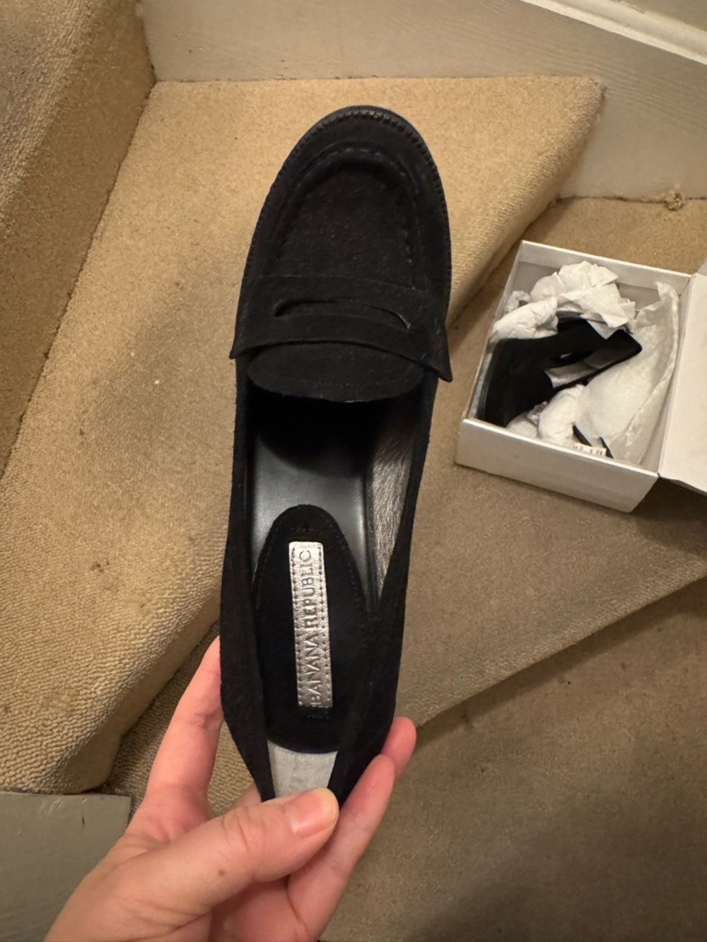 Banana Republic Black Suede Penny Loafers